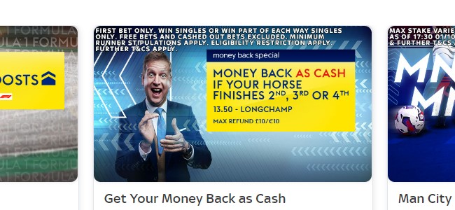 Betting company SkyBet presents a cashback option if your horse finishes 2nd, 3rd or 4th in 13.50 at Longchamp!